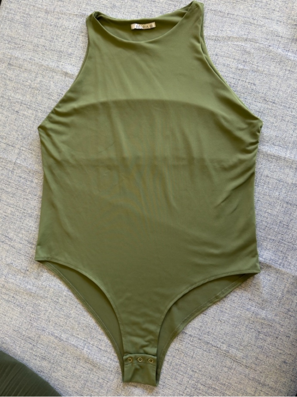 ReoRia Olive Green High Neck Sleeveless Bodysuit